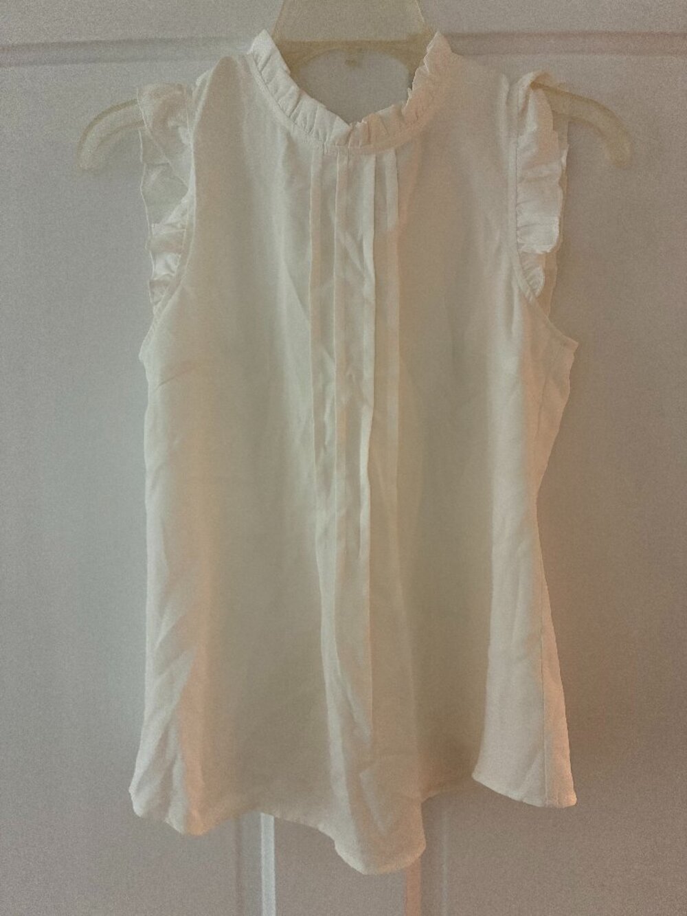 Allegra K White Ruffle Pleated Sleeveless Blouse XS